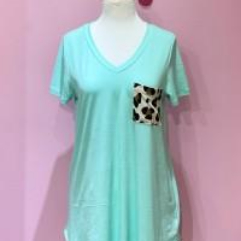 Mint Soft T Shirt with Cheetah Pocket